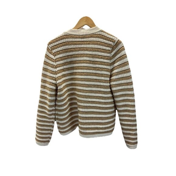 TALBOTS Sweater Blazer Jacket XL‎ Knit striped khaki Ivory Cardigan Old Money - Picture 2 of 12